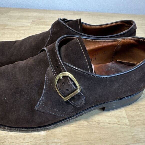Alden 953 Plain Toe Monk Strap Shoes Men's 8.5 Mocha Brown Suede Leather - Picture 13 of 16